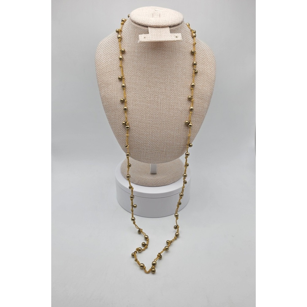 New! CHICO'S Besar Long Necklace Brass Bead Gold Cord Hand Tied 40" New‎ W Tags - Picture 3 of 7